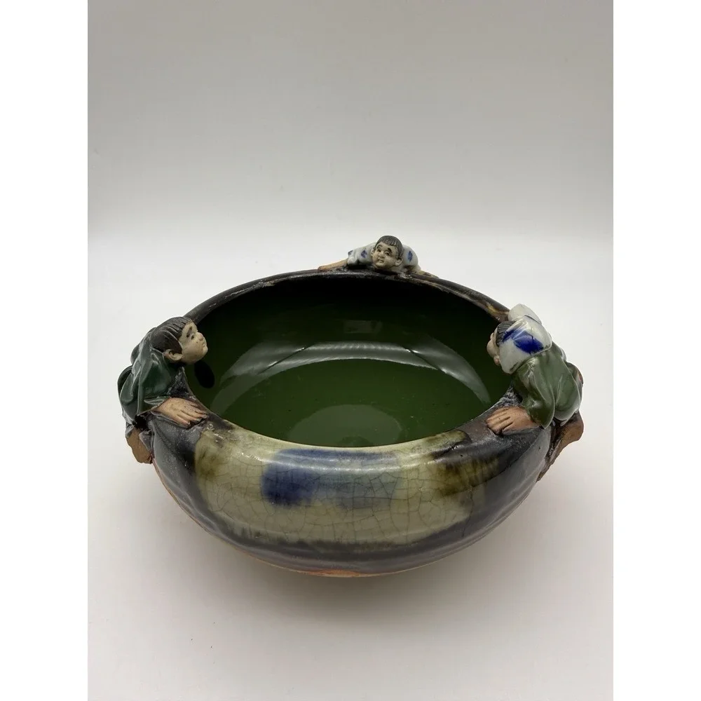 Antique Japanese Sumida-Gawa Pottery Bowl by Inoue Ryosai SIGNED By Artist